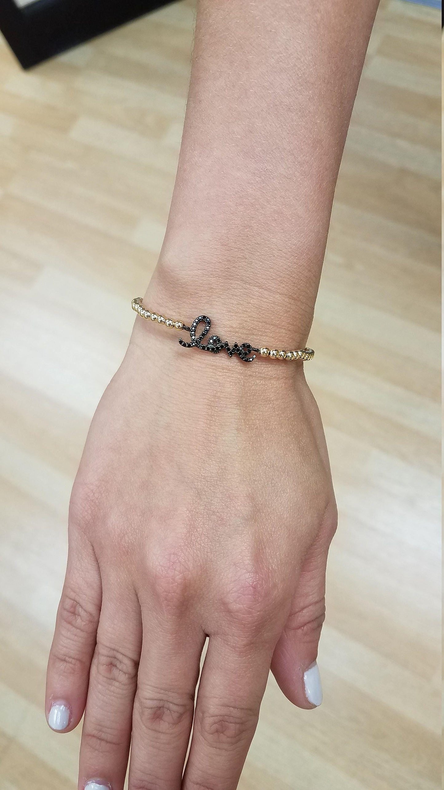 Dainty Gold Filled Beaded Script Love Bracelet - CZ Pendant Stacking Jewelry for Women - Special Gift for Her