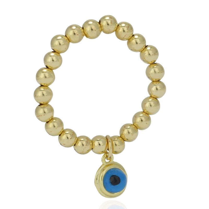 Good Luck Protection Gold Filled Stretch Ring - Tarnish Free - 3mm - Evil Eye Design Charm Ring
