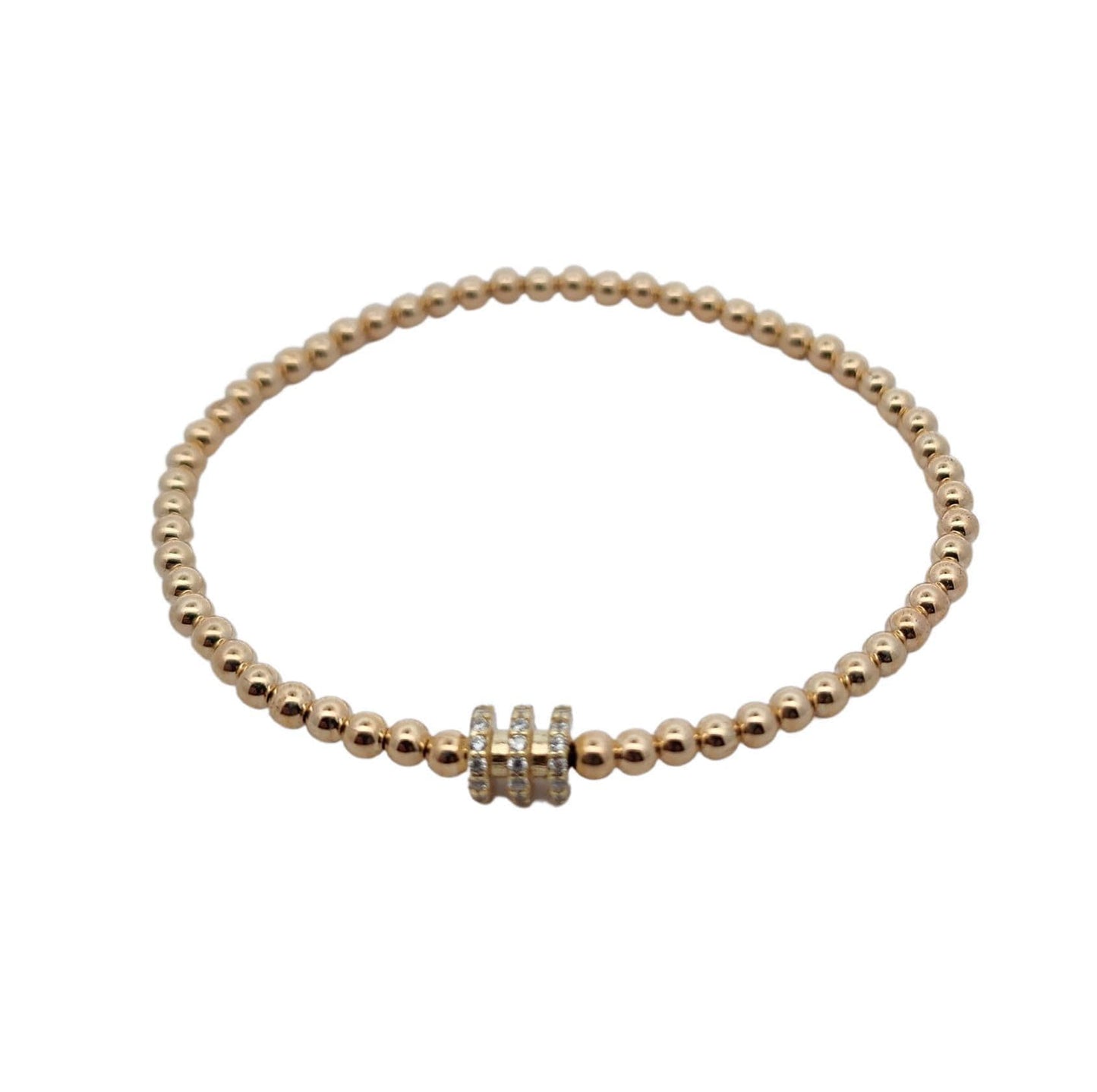 Gold Filled Beaded TRIPLE Roundel CZ BRACELET - Stretch Stacking Barrel Bracelet Perfect Gift For Women