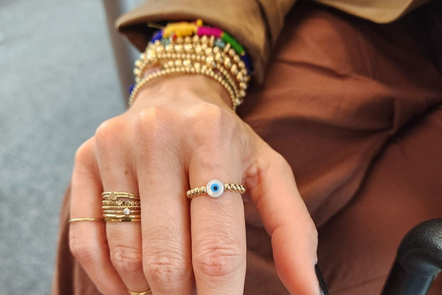 Evil Eye Gold Filled Stretch Ring - Tarnish Free