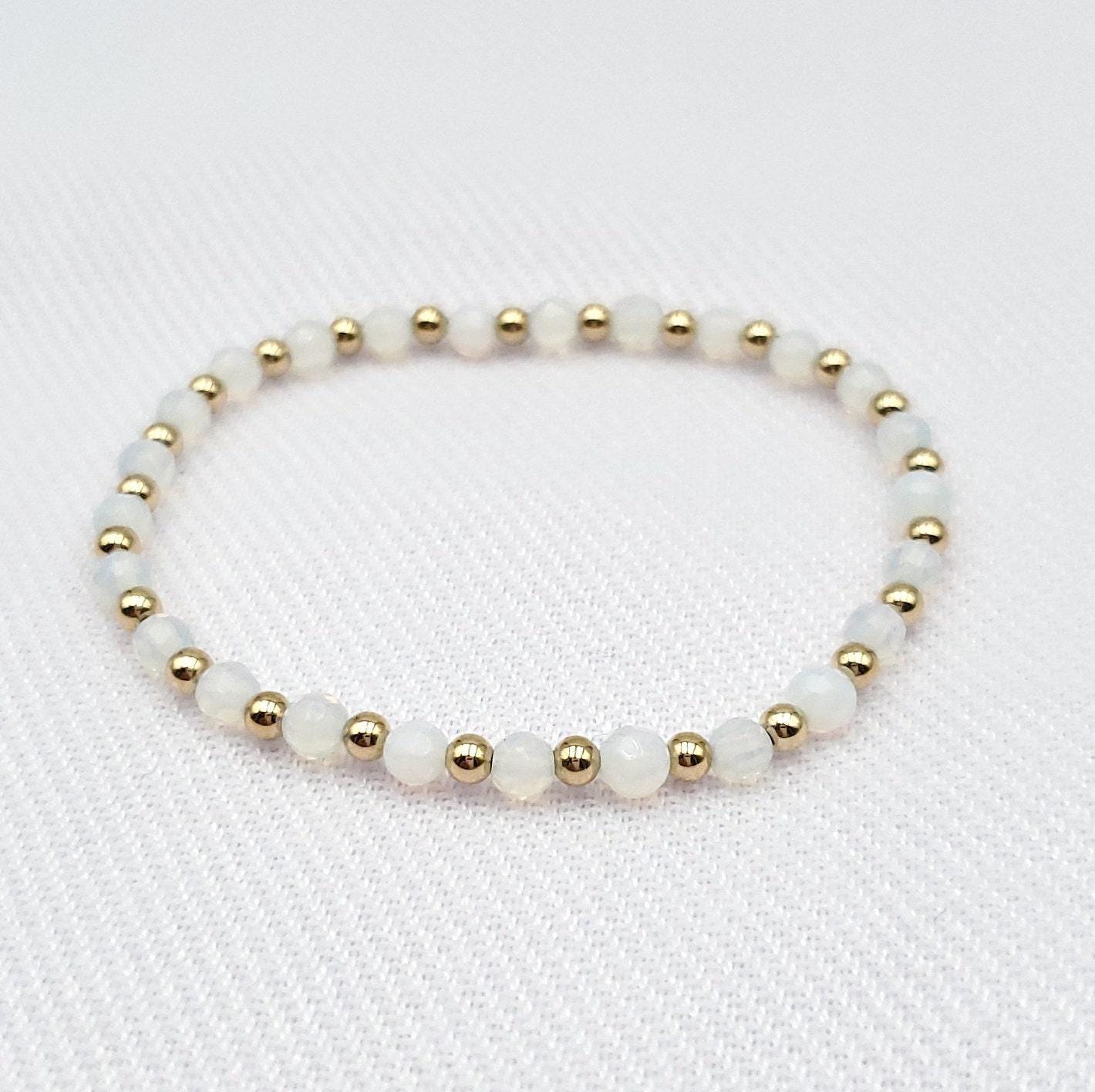 Delicate Gold Filled Stackable Bracelet with Semi Precious Beads - Customizable
