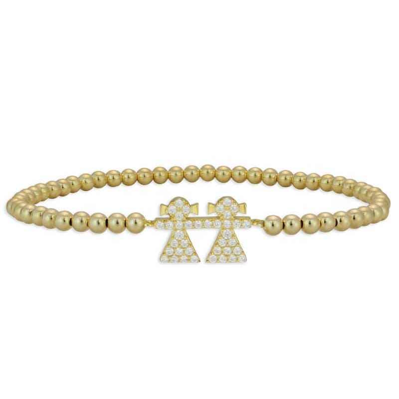 Sisters Pendant Gold Filled Beaded Bracelet with CZ Accents - Stretch Fit and Stackable - Handmade Jewelry