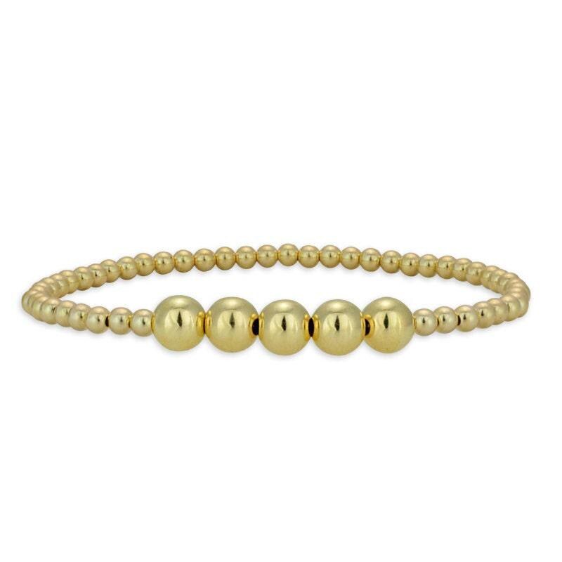 14kt Gold Filled Beaded Bracelet - 3mm and 7mm Sections - Delicate Boho Style for Women - Tarnish Free Waterproof