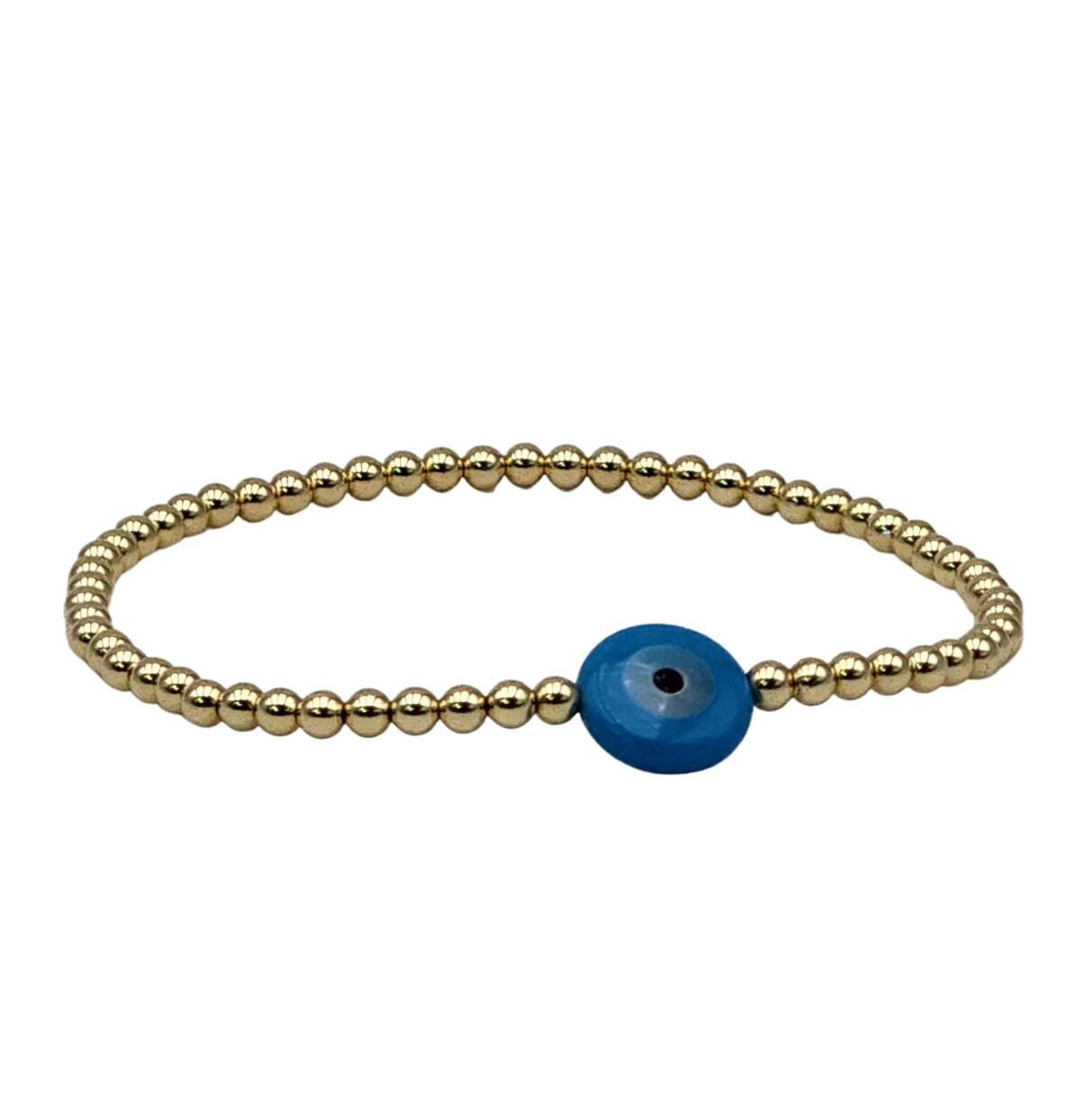 Mother of Pearl Evil Eye Gold Filled Bracelet, Good Luck Eye , Isabella Celini, Gold Filled Beaded, Stacking Bracelet, Gift for Women