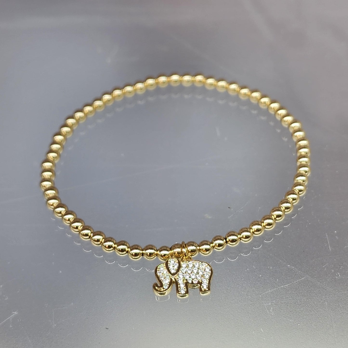 Adjustable Gold Filled Elephant Charm Bracelet - Stacking Stretch Gift for Women