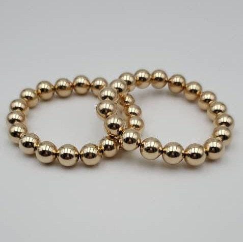 10mm 14kt Gold Filled Beaded Stretch Bracelet - Tarnish-Free Waterproof Jewelry for Women