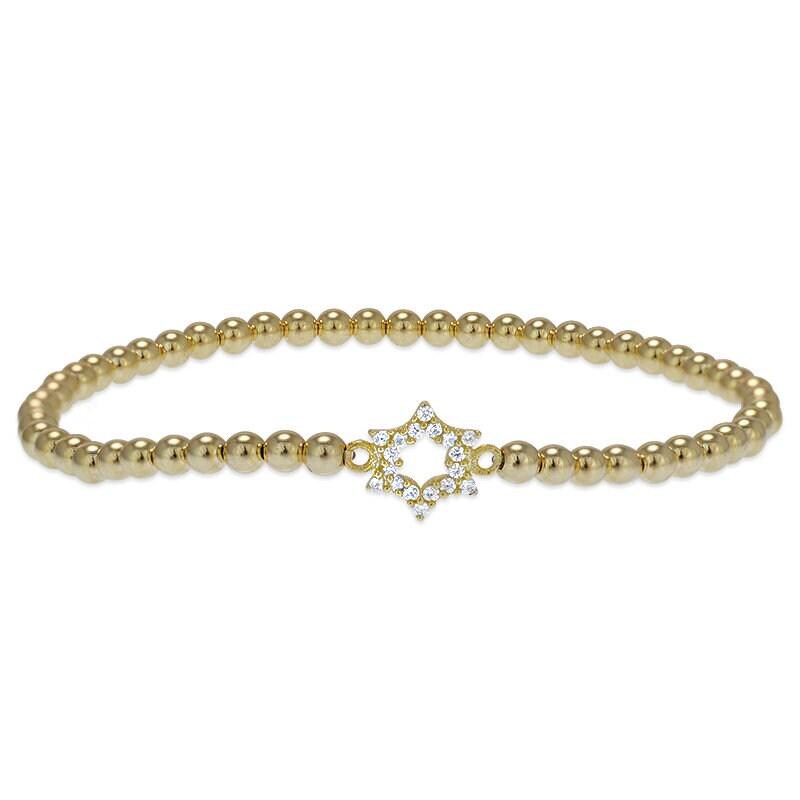 Delicate Gold Filled Beaded Star of David Stacking Bracelet - Small Wrist Bead Jewish Jewelry