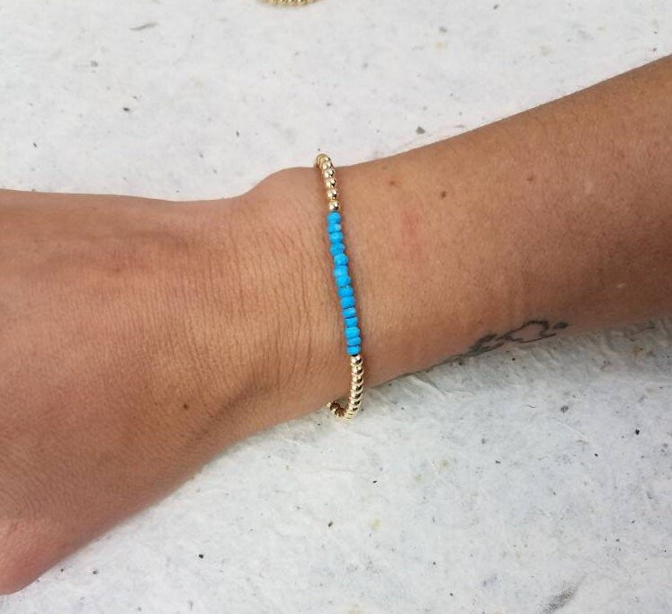 14Kt Gold Filled Semi Precious Beaded Bracelet - Stretch Stack for Ladies Gemstone Jewelry