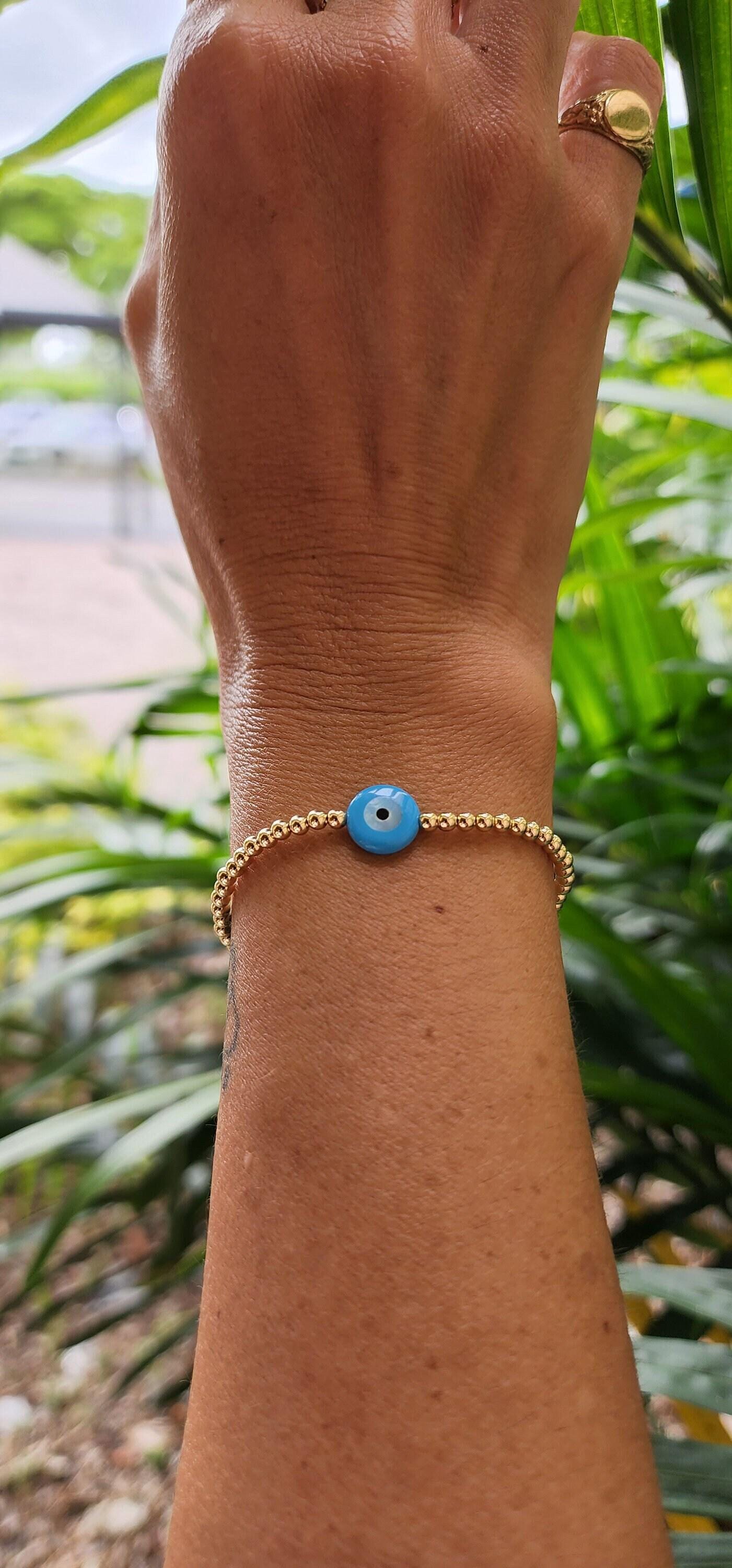 Mother of Pearl Evil Eye Gold Filled Bracelet, Good Luck Eye , Isabella Celini, Gold Filled Beaded, Stacking Bracelet, Gift for Women