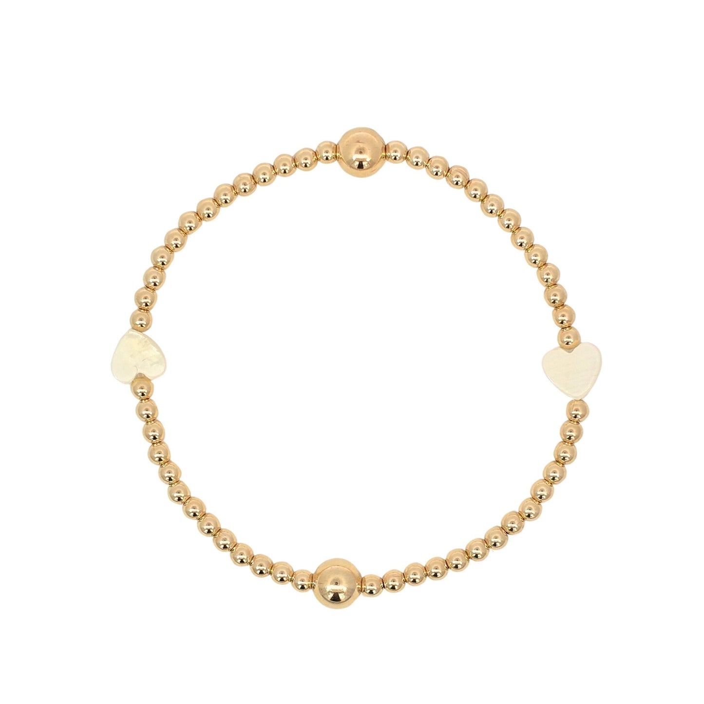 14kt gold filled jewelry, gold filled bracelet, beaded bracelet, tarnish free jewelry, tarnish free bracelet, stackable bracelet, stretch bracelet, heart pendant, mother of pearl heart