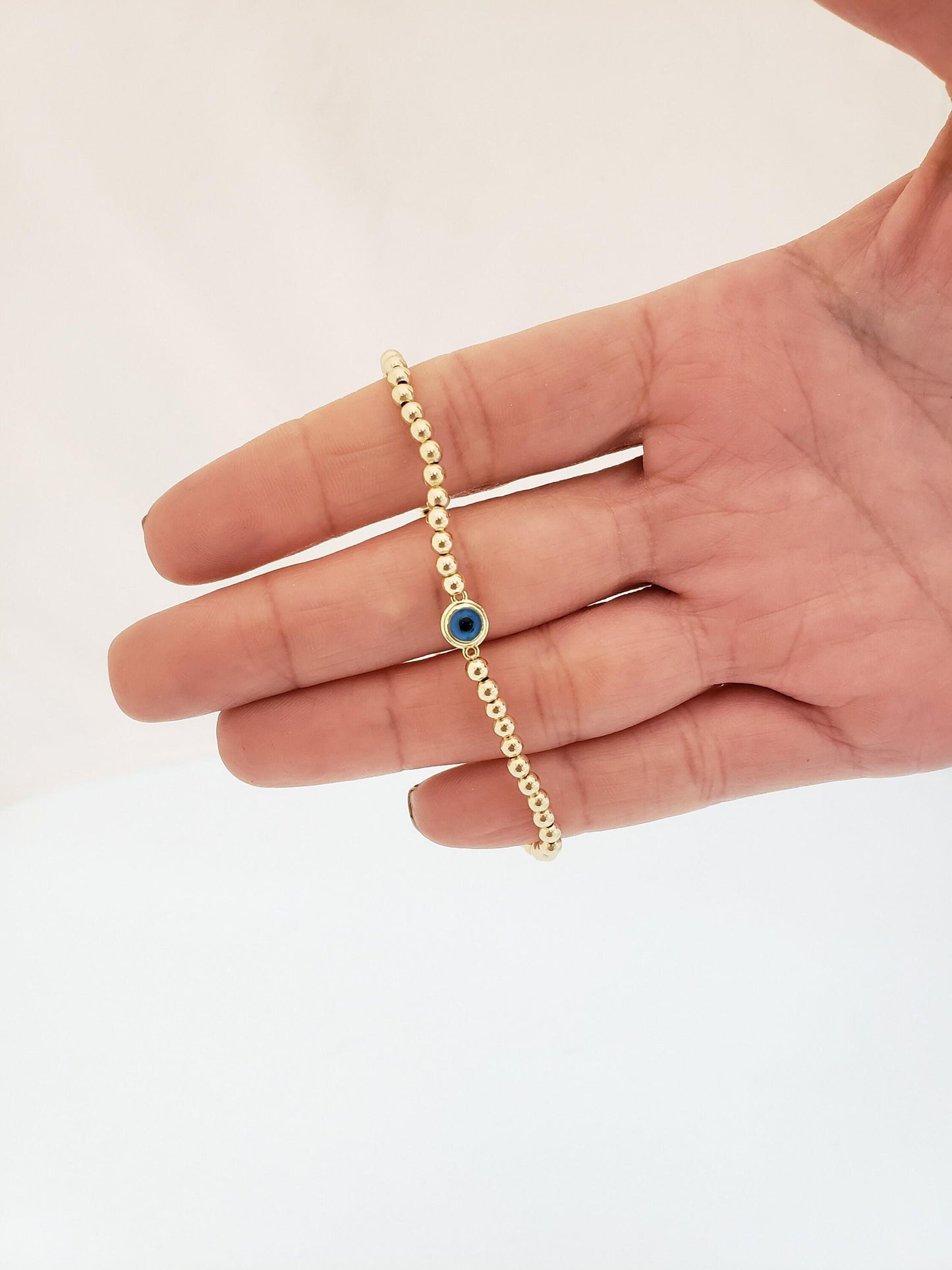 Bohemian Evil Eye Bracelet - Spiritual Stretch Gold Filled Beaded - Good Luck Jewelry - Tarnish Free