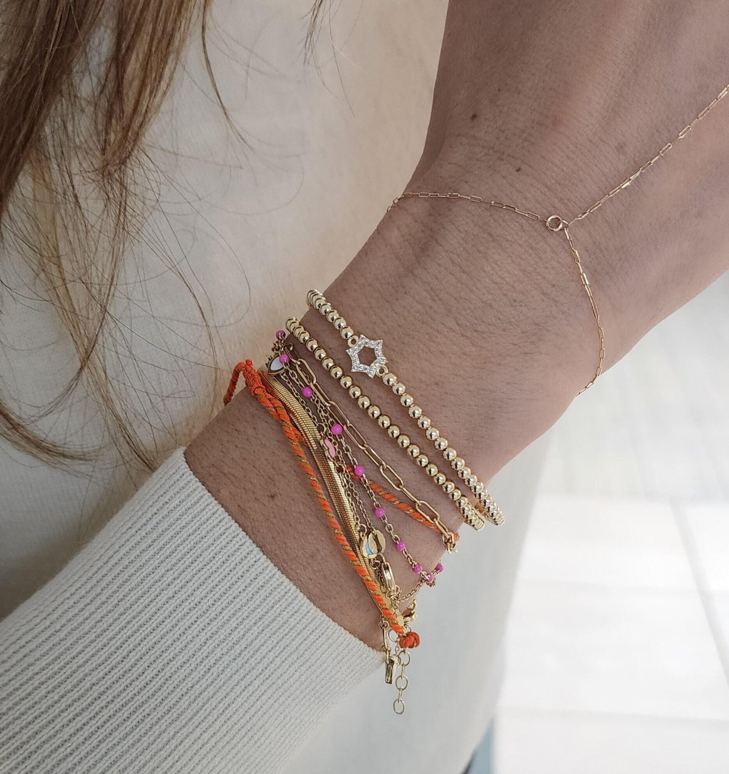 Delicate Gold Filled Beaded Star of David Stacking Bracelet - Small Wrist Bead Jewish Jewelry