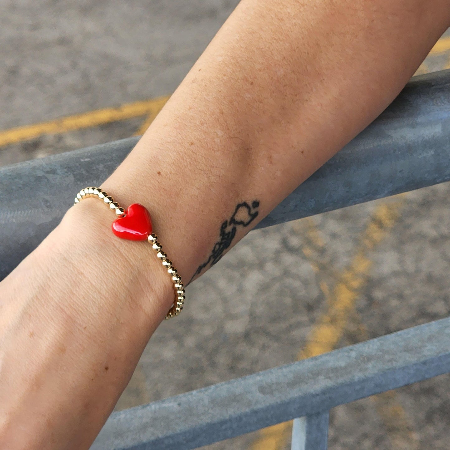Heart Pendant Stackable Love Bracelet - Gold Filled Beaded Stretch Bracelet Gift for Her