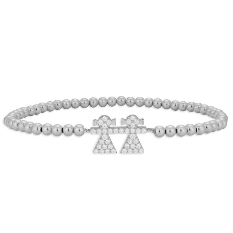 Sisters Pendant Gold Filled Beaded Bracelet with CZ Accents - Stretch Fit and Stackable - Handmade Jewelry