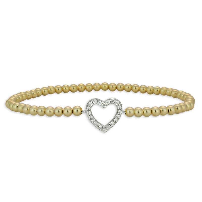 Gold Filled Heart Bracelet with Cubic Zirconia - Stretch Stacking Bracelet by Isabella Celini