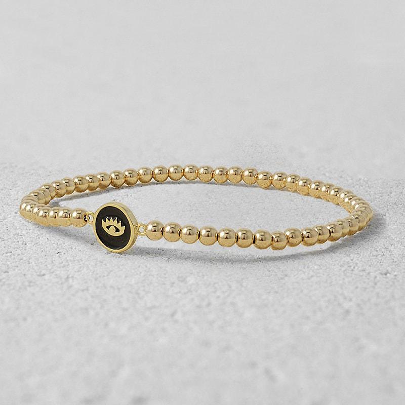 Small Round Enamel Evil Eye Gold Filled Bracelet, Isabella Celini, Gold Filled Beaded, Stretch Stacking Bracelet, Protection Bracelet