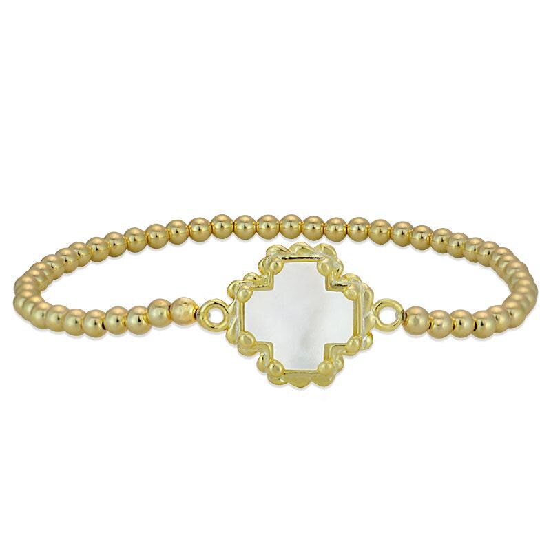 Gold Filled Beaded Cross Stacking Bracelet - Mother of Pearl Cross Pendant Bracelet - Perfect Gift
