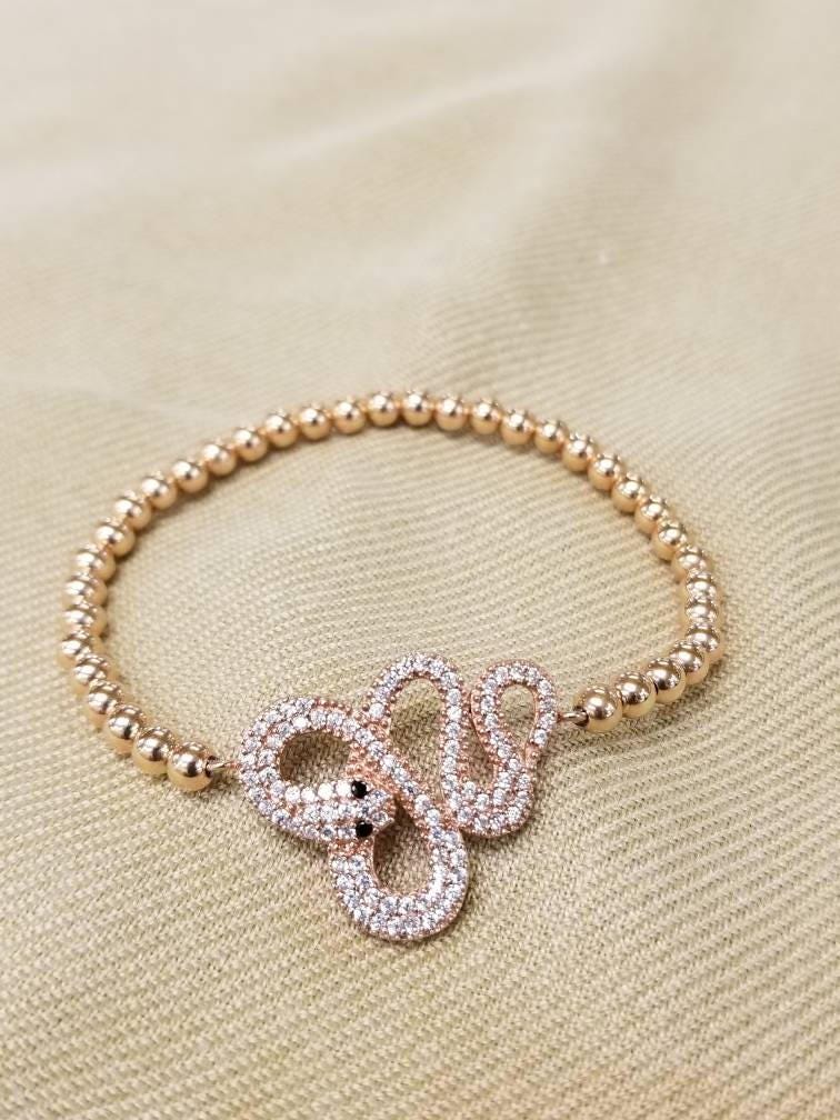 Gold Filled Snake Bracelet - Stretch Beaded Stacking Bracelet for Women