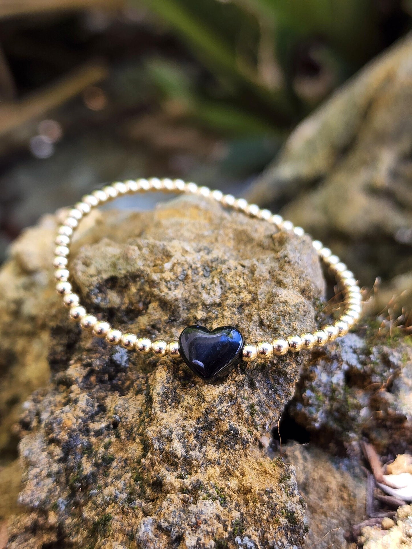 Gold Filled Heart Pendant Bracelet Tarnish-Free Stretch Bracelet Heart Charm Jewelry