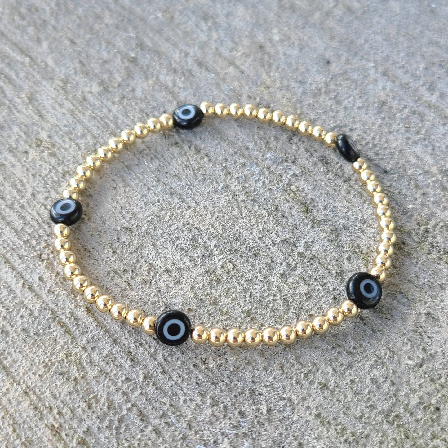 14K Gold Filled Evil Eye Protection Bracelet for Women - Dainty Waterproof - Tarnish Free Jewelry
