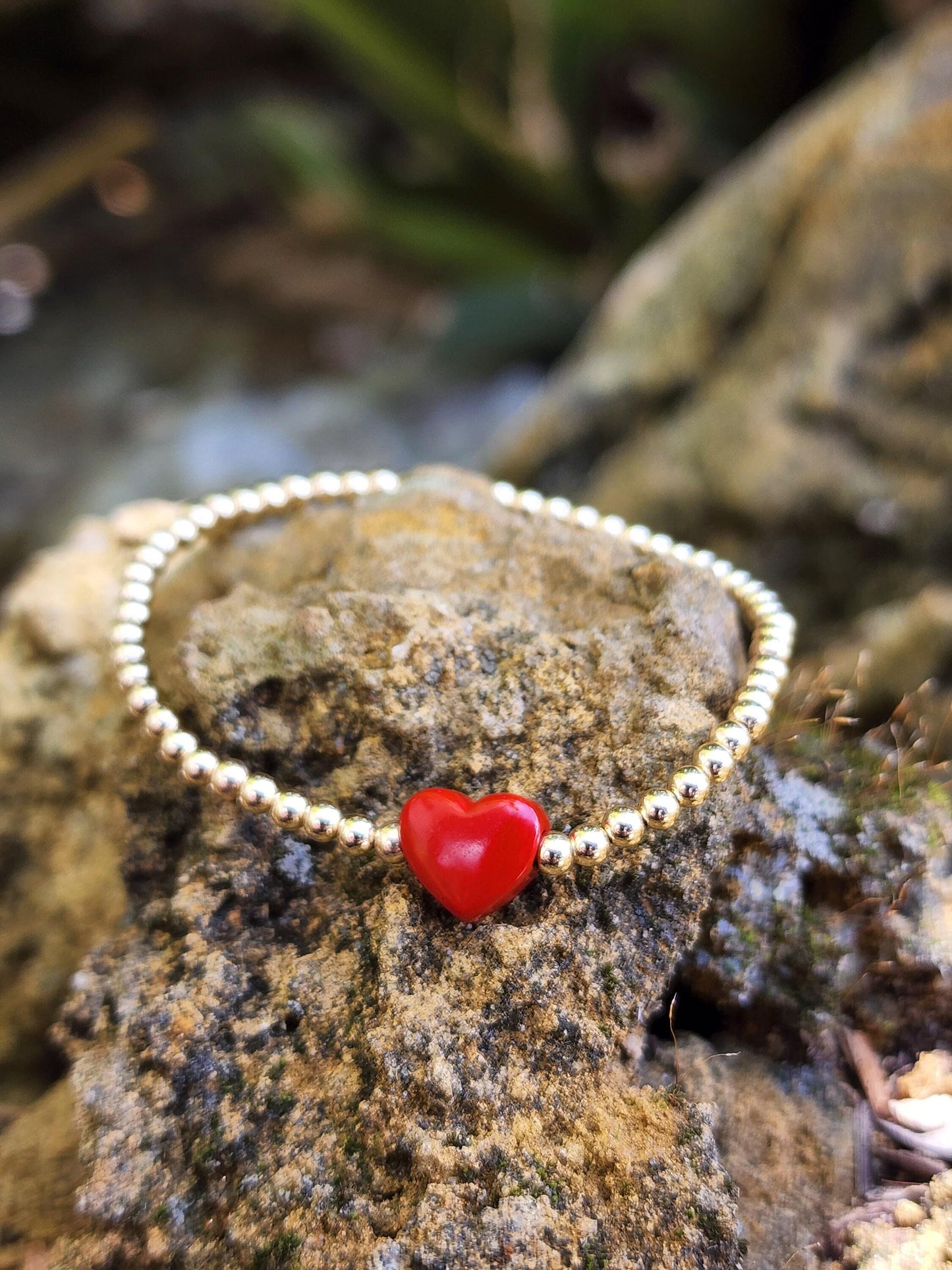 Gold Filled Heart Pendant Bracelet Tarnish-Free Stretch Bracelet Heart Charm Jewelry
