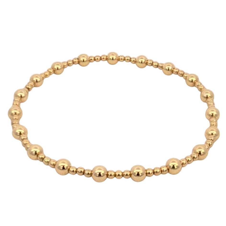 14Kt Gold Filled Stretch Stacking Bracelet - 2mm Sections 4mm Beaded Layering Boho Style - Tarnish Free and Waterproof Bracelet for Woman