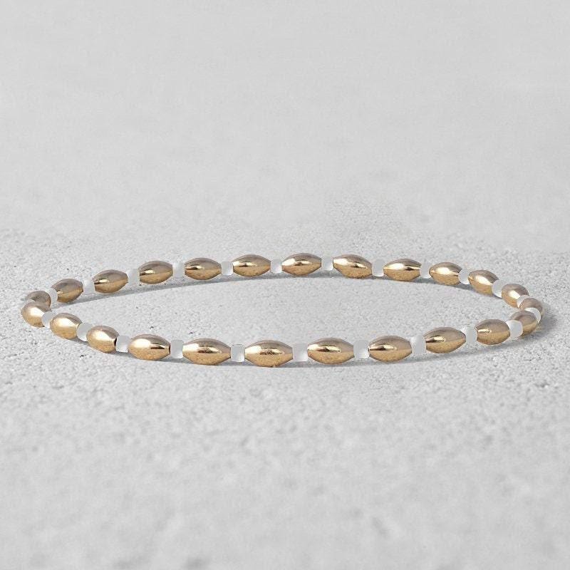 Gold Filled Stacking Bracelet - Non Tarnish Waterproof Glass Beaded Layering Jewelry