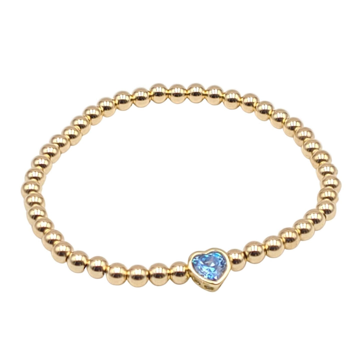 Gold Heart Stretch Bracelet with 14kt Gold Filled Beads and Sterling Silver Heart Pendant