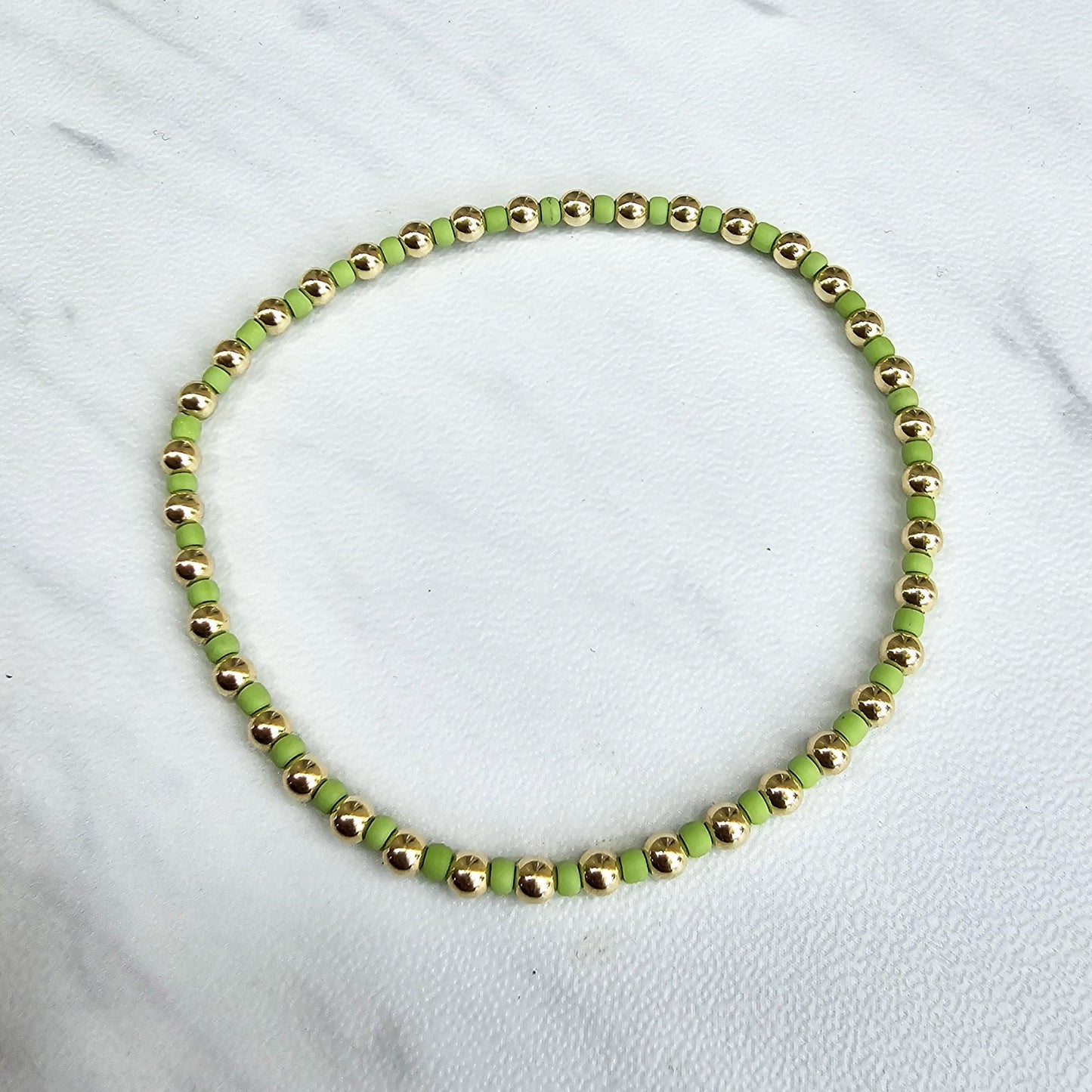 14kt Gold Filled and Colorful Beads Bracelet - Non Tarnish Alternating Design with 3mm Gold Filled Bracelet