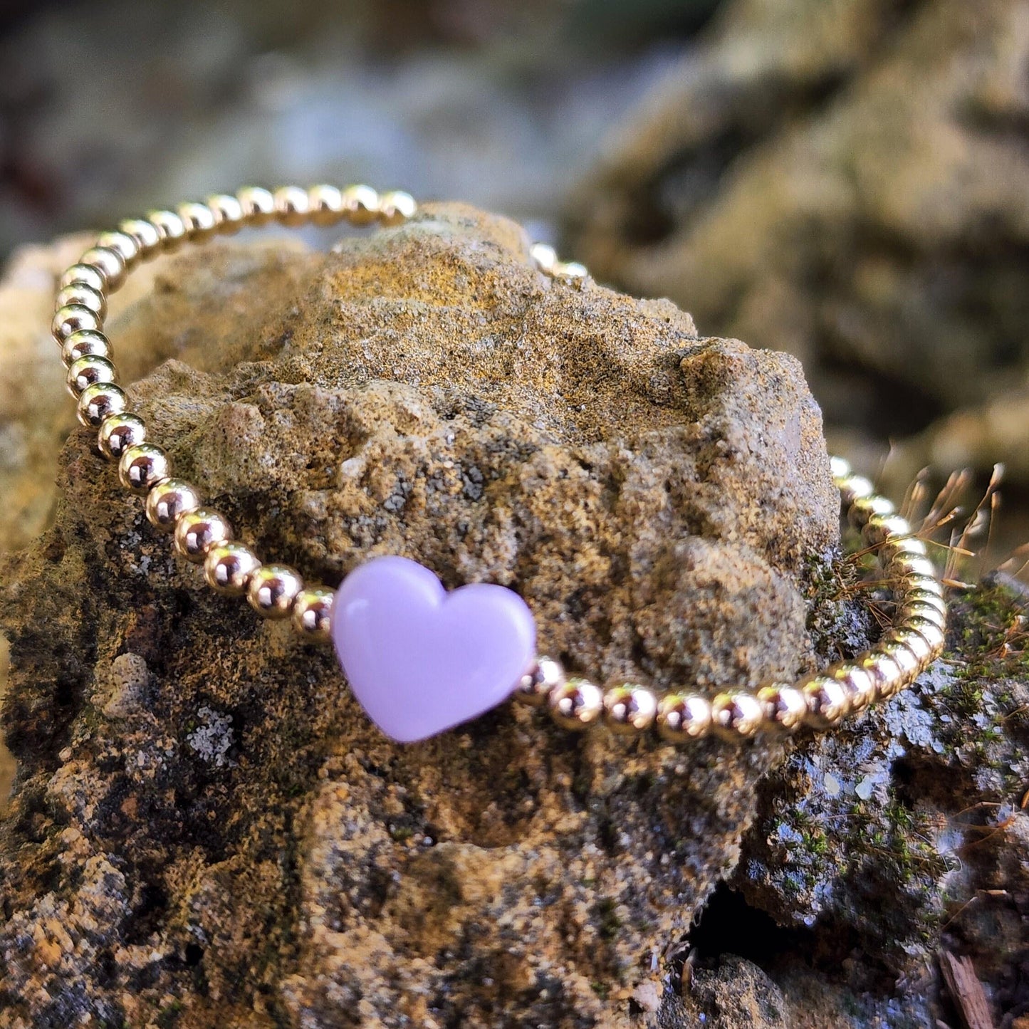 Gold Filled Heart Pendant Bracelet Tarnish-Free Stretch Bracelet Heart Charm Jewelry