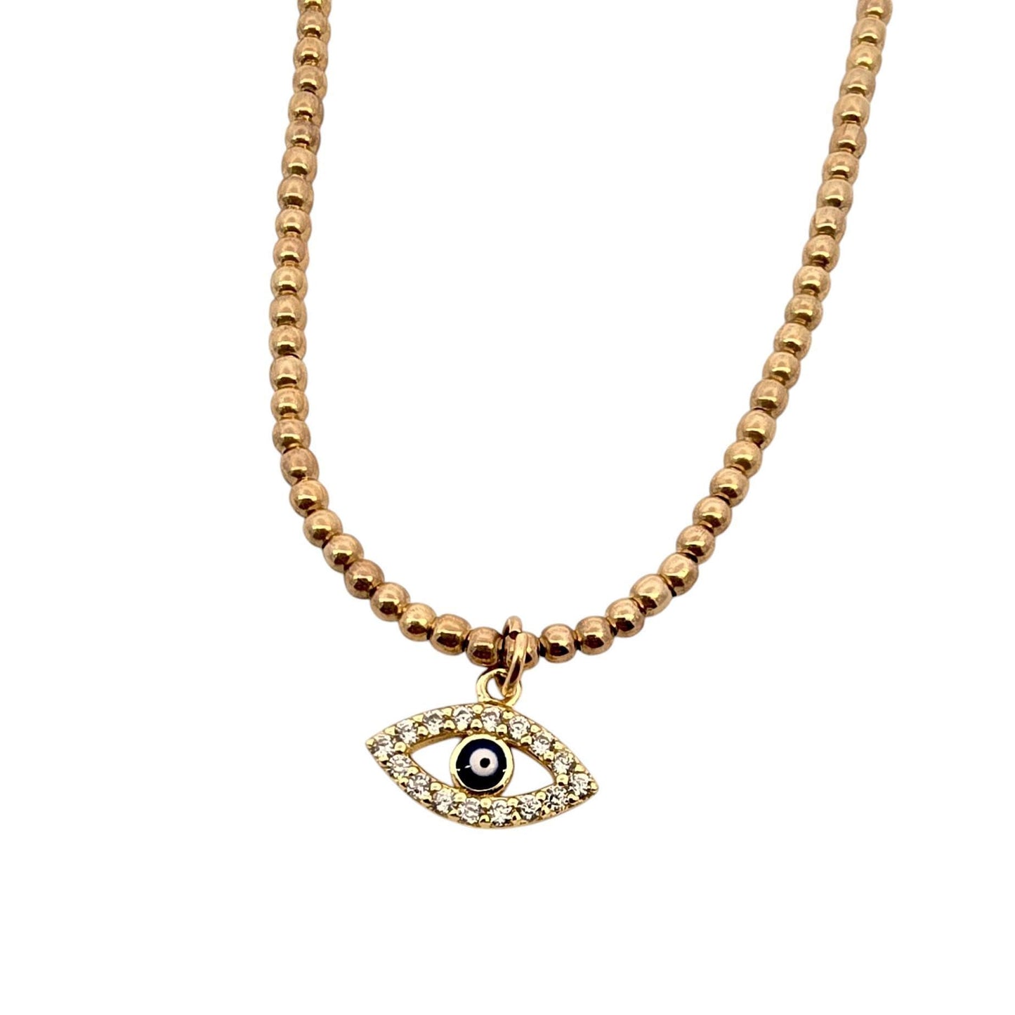 Dainty Gold Filled Beaded Necklace with Evil Eye Charm for Women by Isabella Celini, Tarnish Free Water Resistant Jewelry