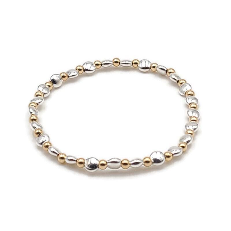 Gold Filled Beaded Stackable Bracelet - 5mm Flat Layering for Women - Tarnish Free Jewelry - Stretch Fit Jewelry