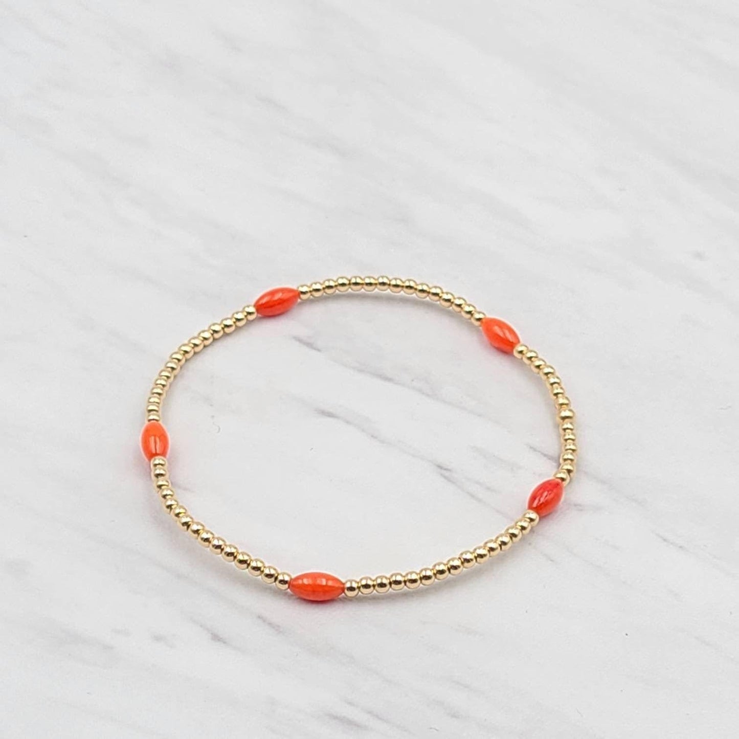 14kt Gold Filled Red Coral Beaded Stacking Bracelet - Tarnish Free - 2 mm Gold Filled Beads