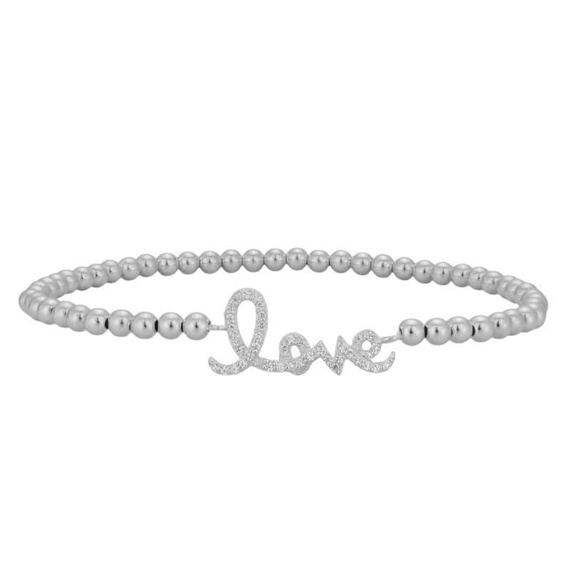 Dainty Gold Filled Beaded Script Love Bracelet - CZ Pendant Stacking Jewelry for Women - Special Gift for Her