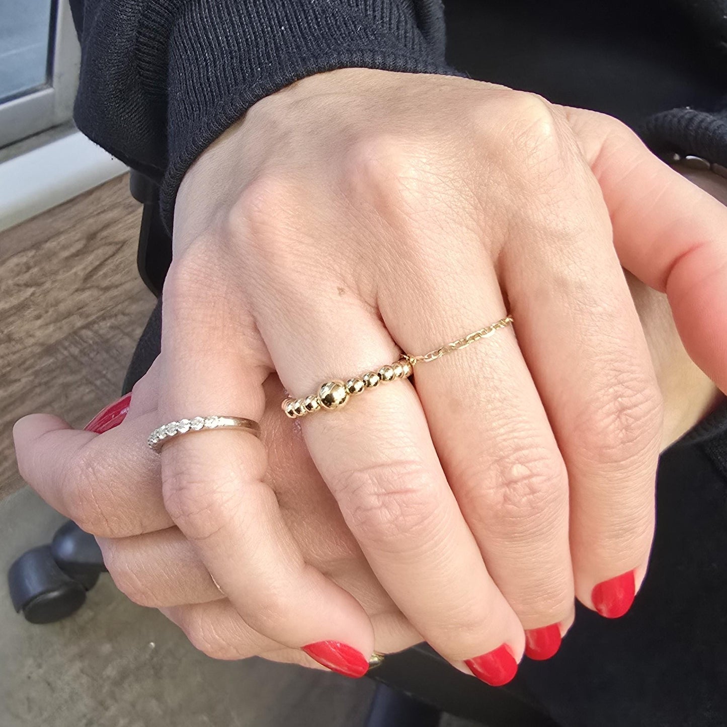 14kt Gold Filled Stacking Ring - Tarnish-Free Womens Jewelry with 3mm and 5mm Beads - Stretch for Perfect Fit