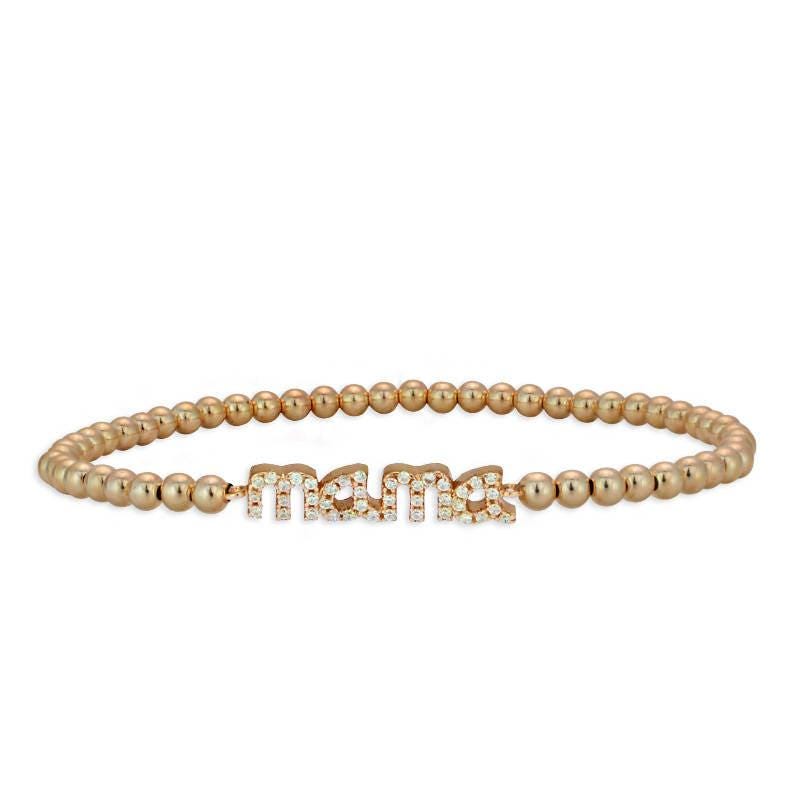 Delicate Gold Filled Beaded Mama Pendant Bracelet with Cubic Zirconia Stretch Band - Stacking Jewelry for All Occasions