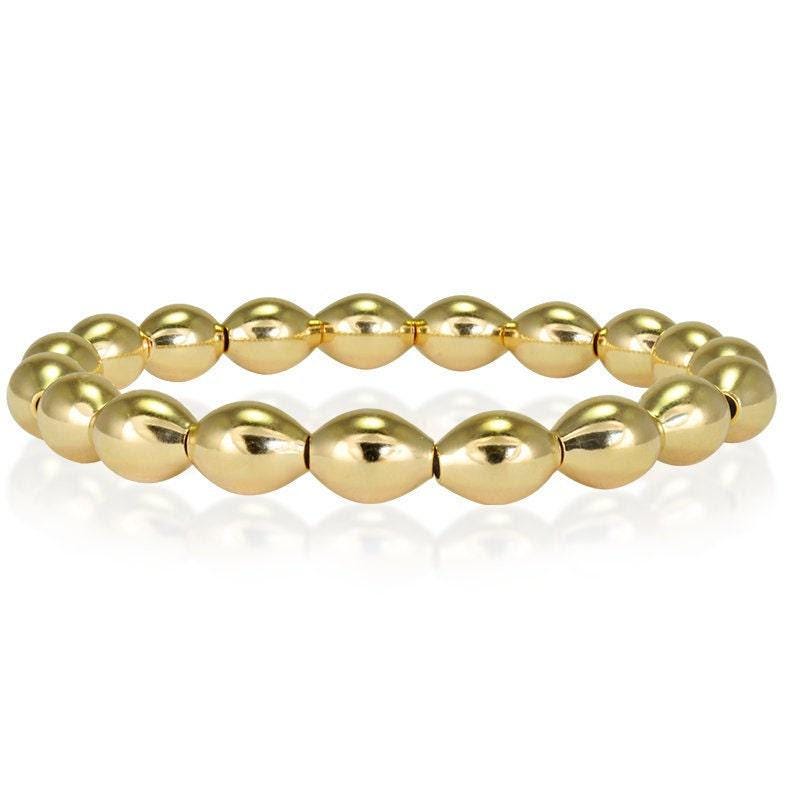 Gold Filled Large Oval Beaded Bracelet - Boho Hippie Style Stackable Layering for Women Tarnish-Free