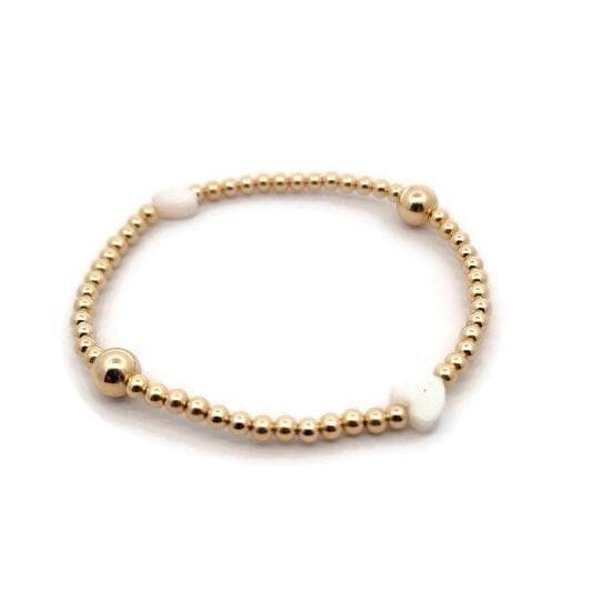 14kt Gold Filled Stretch Mother of Pearl Heart Bracelet - Tarnish Free Layering Bracelet for Ladies