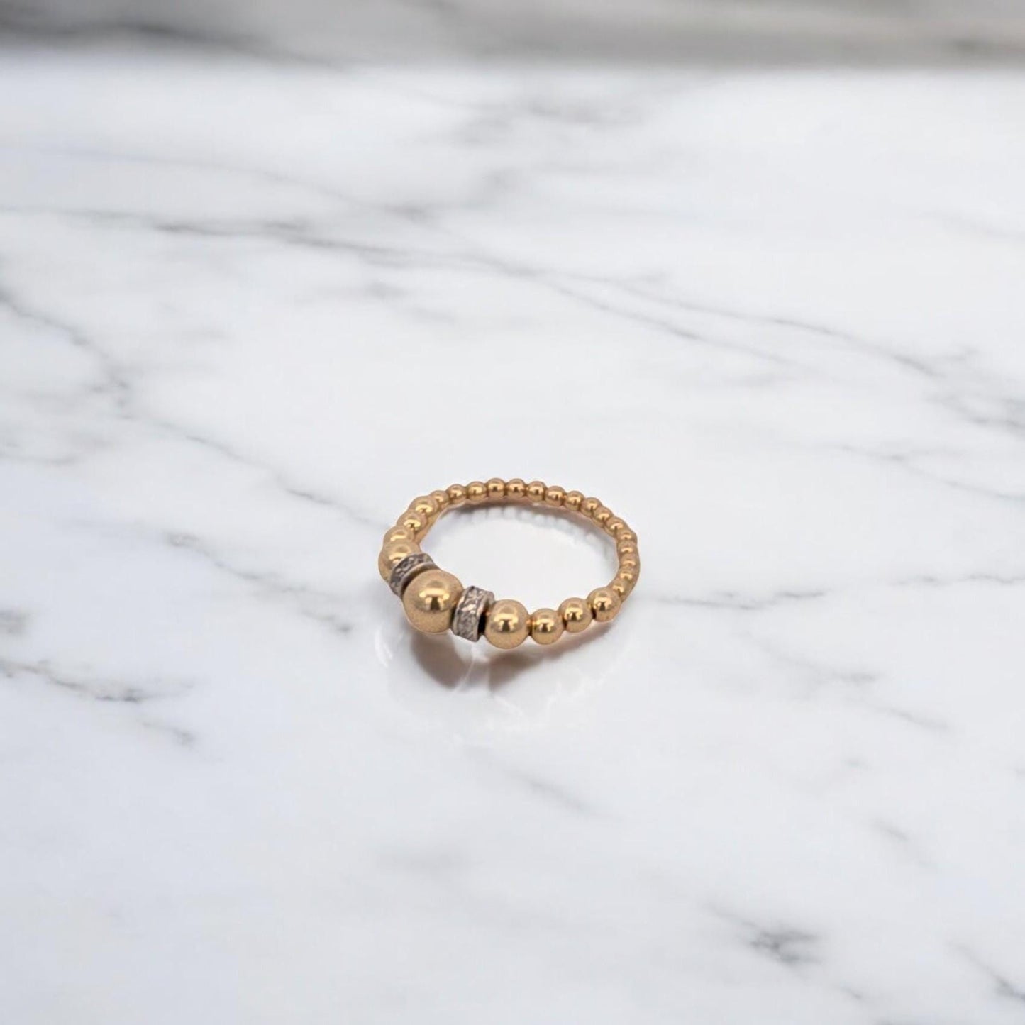 14kt Gold Filled Stacking Ring - CZ Roundels Pendant - Tarnish-Free Woman's Jewelry with 3mm Gold Filled Beads - Stretch for Perfect Fit