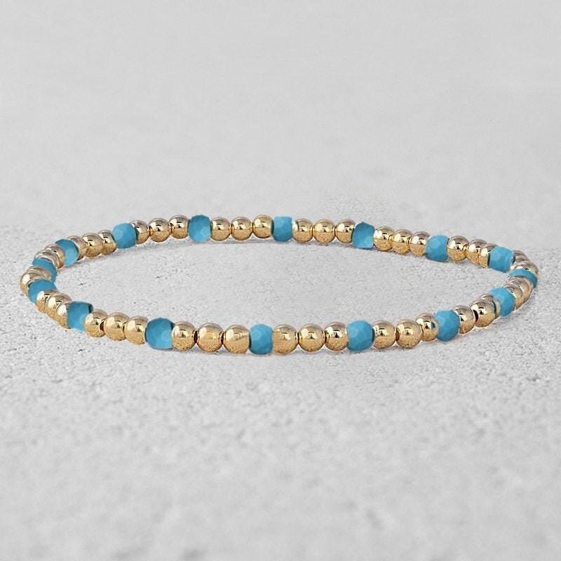 Stretch Semi Precious Beads Bracelet - 14kt Gold Filled Stackable Bracelet - Tarnish Free - Waterproof Jewelry