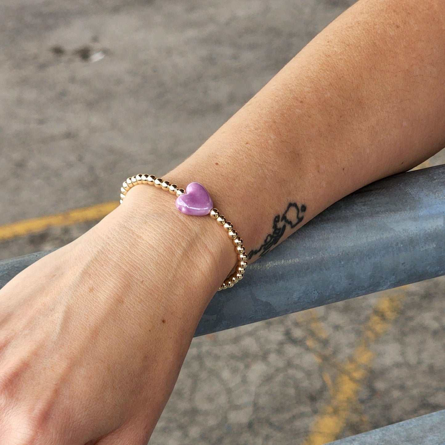 Heart Pendant Stackable Love Bracelet - Gold Filled Beaded Stretch Bracelet Gift for Her