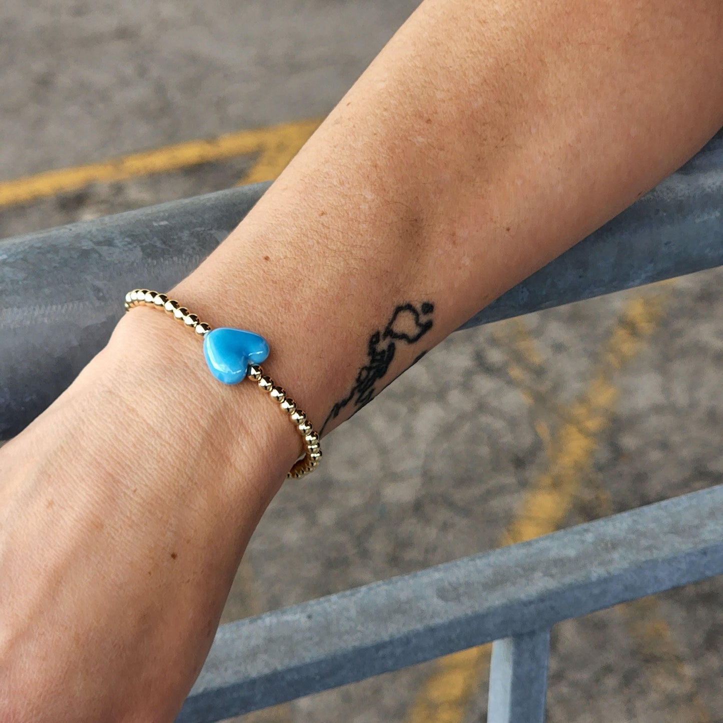 Heart Pendant Stackable Love Bracelet - Gold Filled Beaded Stretch Bracelet Gift for Her