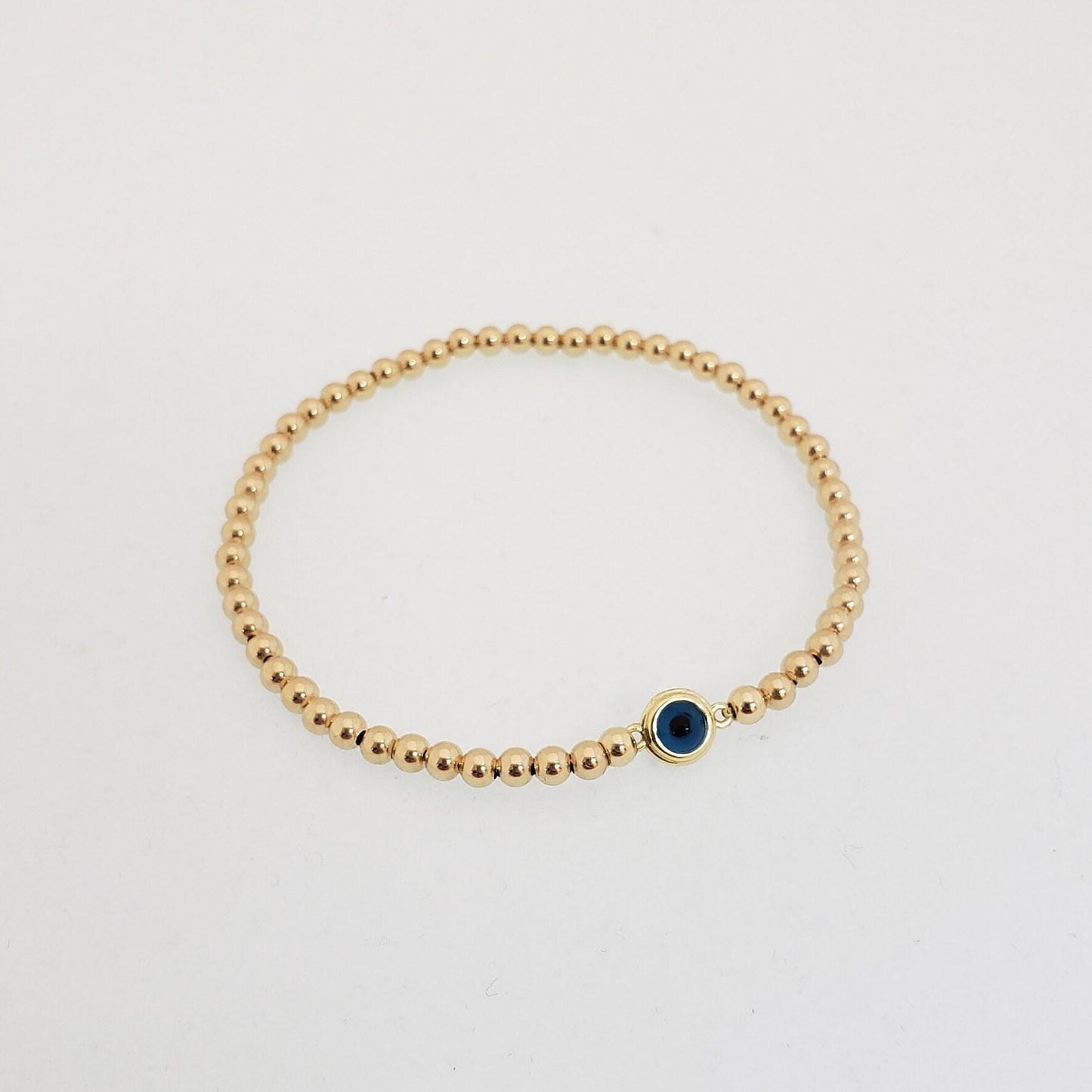 Bohemian Evil Eye Bracelet - Spiritual Stretch Gold Filled Beaded - Good Luck Jewelry - Tarnish Free