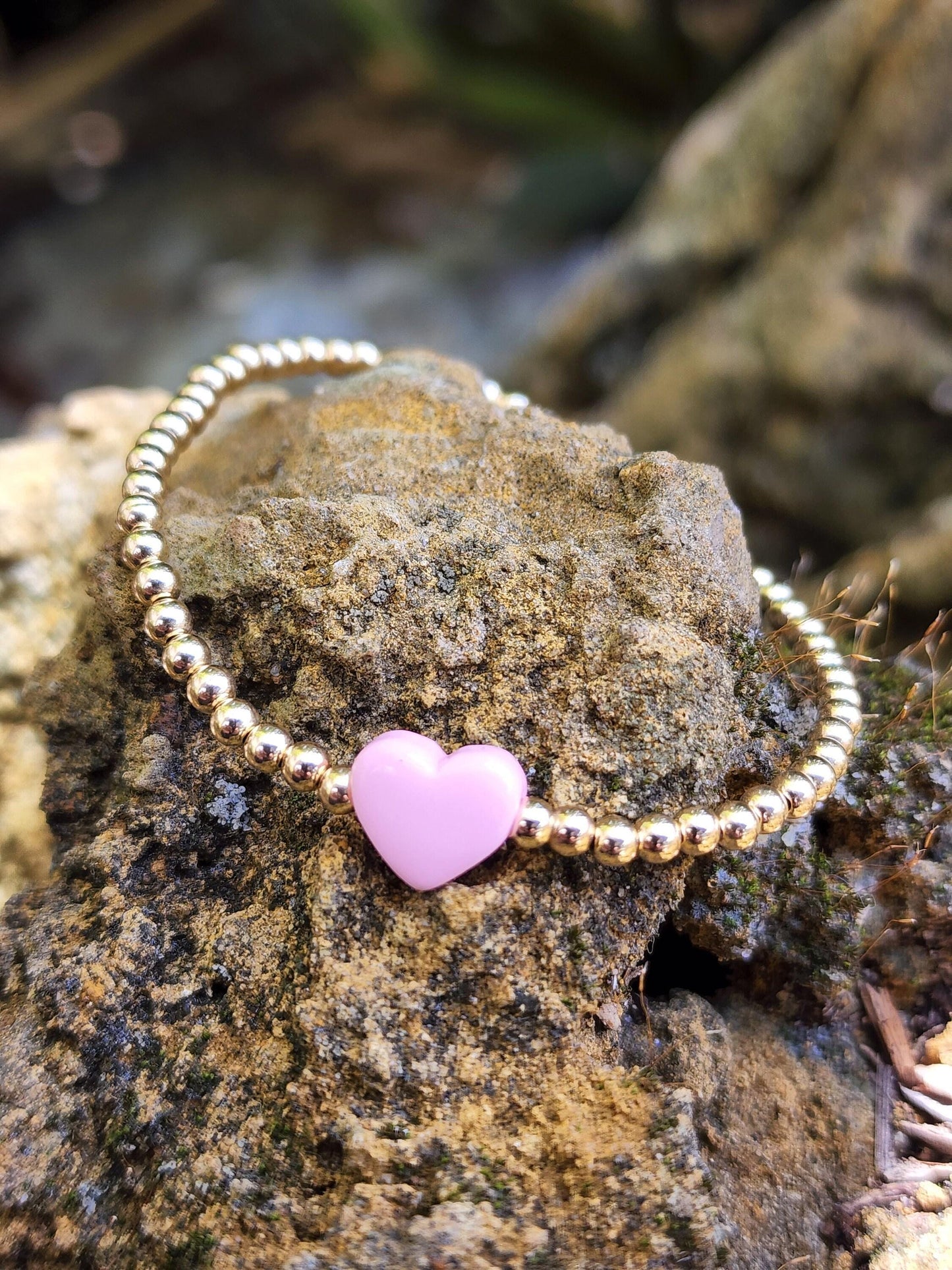 Gold Filled Heart Pendant Bracelet Tarnish-Free Stretch Bracelet Heart Charm Jewelry
