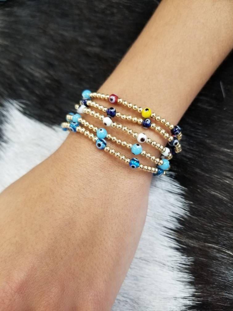 Beaded Bracelet, Evil Eye Bracelet, Stretch Stackable Bracelet