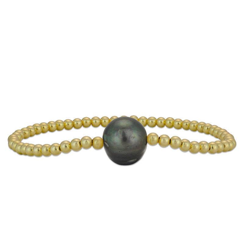 Dainty Gold Filled Pearl Stretch Bracelet for Women - Freshwater Single Pearl Stacking Jewelry