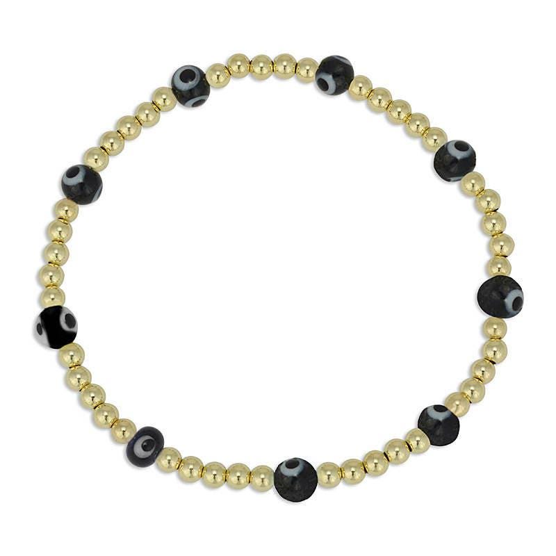 Gold Filled Evil Eye Bracelet for Women - Stackable Good Luck Stretch Beaded Jewelry - Tarnish Free