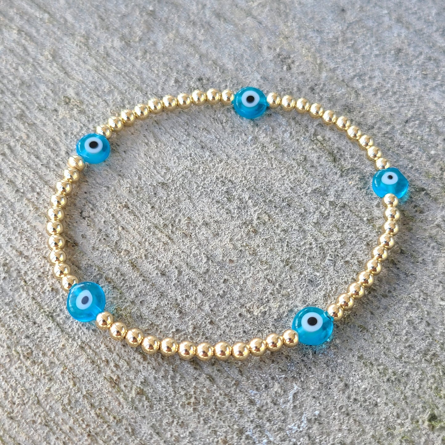 14K Gold Filled Evil Eye Protection Bracelet for Women - Dainty Waterproof - Tarnish Free Jewelry
