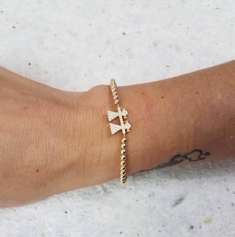 Sisters Pendant Gold Filled Beaded Bracelet with CZ Accents - Stretch Fit and Stackable - Handmade Jewelry