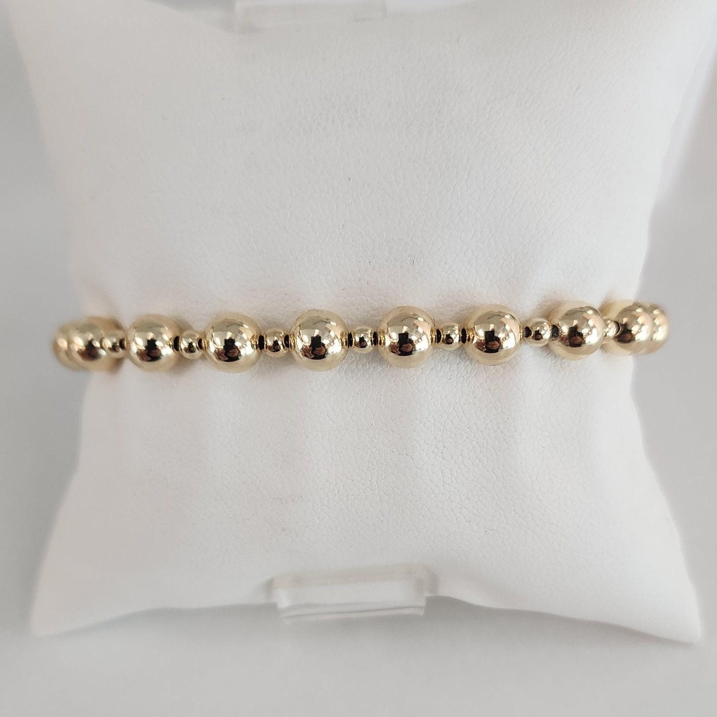 Gold Filled Beaded Stacking Bracelet - 3mm and 6mm Alternating Beads - Handcrafted Jewelry